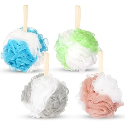 Abbildung von BRUBAKER Duschschwamm Badeschwamm Set Bunt 50 g Badeknäuel Massageschwamm, 4 tlg., Peelingschwamm Badezubehör Luffaschwamm für Peeling und Massage