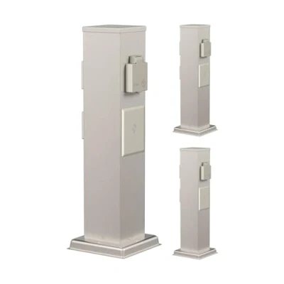 Abbildung von ledscom.de 3 Stück Garten Steckdosensäule Polly für außen, IP44, Smart Home, WLAN, Alexa, Fach, Edelstahl, eckig, 40 cm