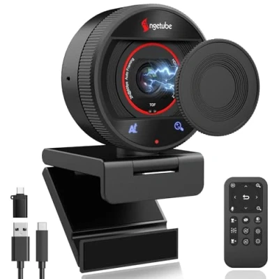 Abbildung von Angetube AI Tracking 60FPS Webcam 2K, 1080P PC Kamera mit Fernbedienung, Stereo Mikrofonen, 8X Digitalzoom, Magnet Kameraabdeckung, TOF Autofokus, USB3.0 Streaming Webcam, für Zoom, Teams, OBS und Mac
