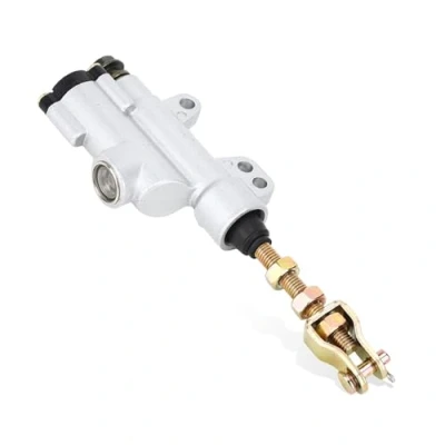 Abbildung von Keenso Motorrad Bremszylinder, Universal Hinterhydraulik Hauptbremszylinder Pumpe Faltender Hinterer Fuß Bremszylinder für ATV Dirt Bike(Silber)