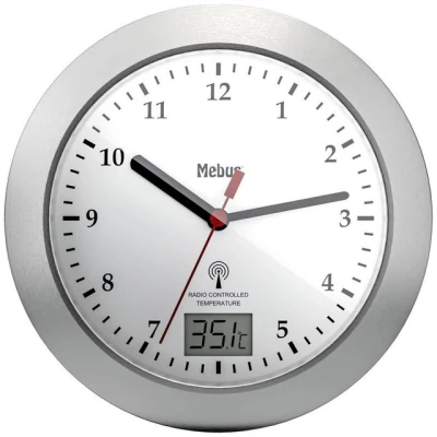 Abbildung von Mebus Wanduhr 41124 Funk 17 cm x 6 Silber Badezimmer /Feuchtraum ge