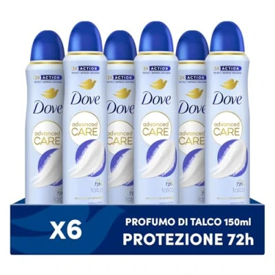 Abbildung von Dove Deospray Advanced Care Talk, mit feuchtigkeitsspendender und hautfreundlicher Formel, ohne Alkohol, trockene Haut bis zu 72 Stunden, Deodorant für Damen Herren, 6 Stück à 150 ml