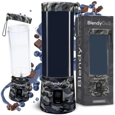 Abbildung von BlendyGo 3 Mixer Smoothie Maker, Klein, Mini Portable Blender, Tragbarer USB, Maker to go, Standmixer 550 ml, BPA freie, PulseMotion &amp;BlendPro Technologie (Camouflage)
