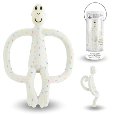 Abbildung von Matchstick Monkey Beißring Affe Original Baby Zahnungshilfe weiche Noppen massieren wundes Zahnfleisch 100% Silikon BPA frei Greifling für Zahnen ab 3 Monaten (confetti)