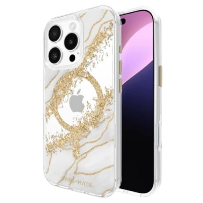 Abbildung von Case Mate Karat Marble Mag Safe Schutzhülle kompatibel mit Apple iPhone 16 Pro Hülle Gold (Stoßfest, Echtes 24 Blattgold, 3,6 m Fallschutz, Recyceltes Material) Marmor/Transparent