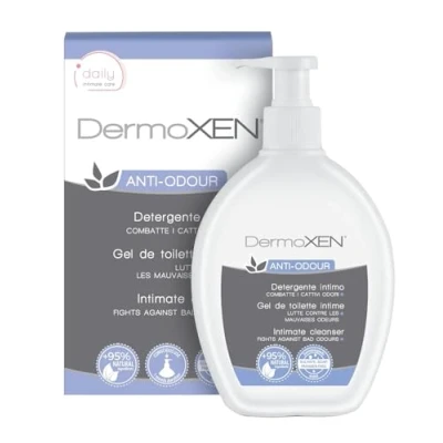 Abbildung von DERMOXEN Anti geruch Intimreiniger für Frauen. Intim Waschlotion gegen Körpergeruch im Intimbereich. Ideal die tägliche Körperpflege, auch Falle von Inkontinenz. 200ml