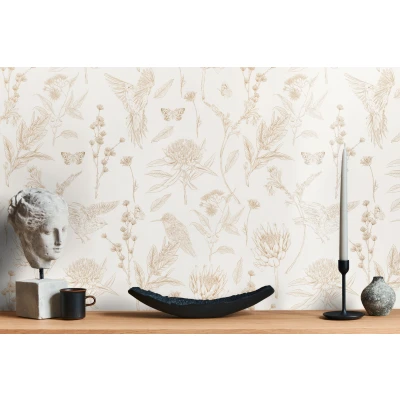 Abbildung von living walls Vliestapete &quot;Drawn Into Nature Blumen Tapete Mustertapete Pflanzen Natur&quot;, matt, Blümchen für Schlafzimmer Küche Wohnzimmer Design