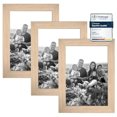 Abbildung von CABBEL 3er Set Bilderrahmen DIN A5 15x21 cm MDF Holz Rahmen mit bruchsicherem Acrylglas in Natur