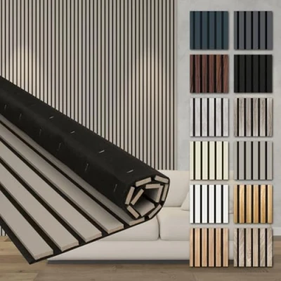 Abbildung von HEXIM Akustikpaneele Holz 278x60cm Holzpaneele Wand Lamellenwand flexibel MDF Wandpaneele TV Wandverkleidung Holzwand Deko grau (2 Paneele / 3,34 m² Sandgrey AP02)