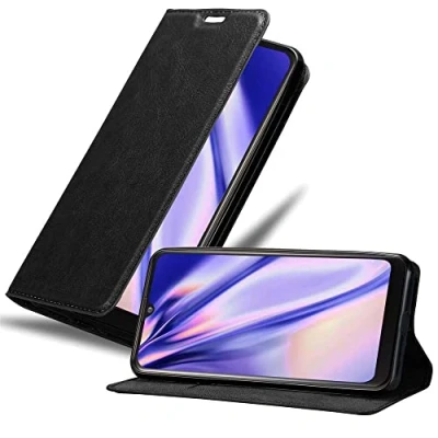 Abbildung von Cadorabo Hülle kompatibel mit LG K50 aus Premium Kunst Leder Flip Klappbare Stoßfeste Magnetische [Standfunktion] [Kartenfächern] Cover für Tasche in Schwarz