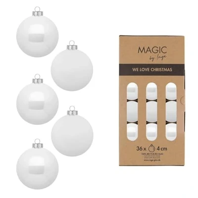 Abbildung von Weihnachtskugeln Glas 4cm 36 Stück matt &amp; glänzend Kleine Christbaumkugeln Weihnachtsbaumkugeln für Weihnachten Christbaumschmuck Weihnachtsbaumschmuck Weiß Pure White