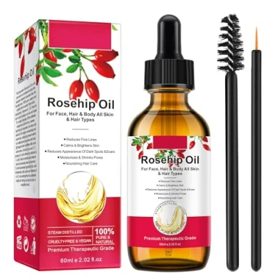 Abbildung von Hagebuttenöl 60ml Rosehip Oil Kaltgepresst Natural Moisturiser Anti Aging Falten Hagebuttenkernöl für Gesicht, Körper, Haare, Haut