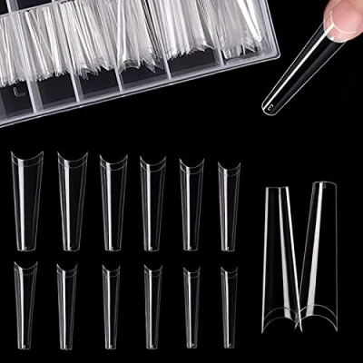 Abbildung von 120 Stücke Falsche Nägel Tipps, Extra Lange Klare Nagelspitzen Acryl Halbe Abdeckung Französische Gefälschte für Nagelstudios DIY