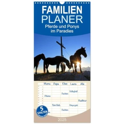 Abbildung von Familienplaner 2025 Pferde und Ponys im Paradies mit 5 Spalten (Wandkalender, 21 cm x 45 cm), CALVENDO