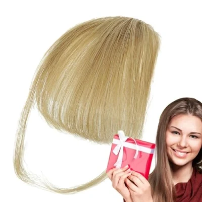 Abbildung von Bang Clip aus Echthaar, in Haarverlängerungen Haarverlängerung Echthaar Französischer Pony zum Anklipsen, künstliche Pony, elegantes Haarteil natürlicher Farbe