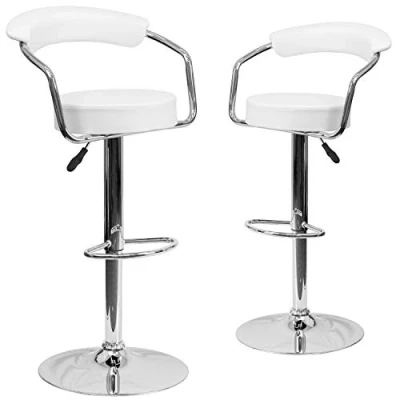 Abbildung von Flash Furniture TAFT Barhocker mit Armlehnen und Chromfuß, Vinyl, höhenverstellbar, Weiß, 2 Stück