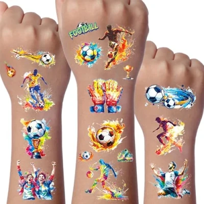 Abbildung von Fussball Glitzer Tattoo Set Kinder, 12 Blätter Fußball Temporäre Geschenke für Jungen, Schultütenfüllung Deko Geburtstag Kinder
