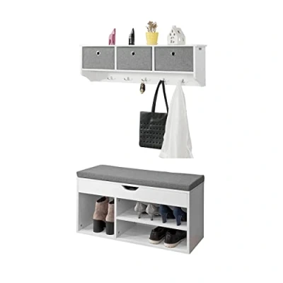 Abbildung von SoBuy Wandgarderobe Set Flurset Flurmöbel Schuhbank mit Sitzfläche Flurgarderobe FSR45 HG+FRG282 W