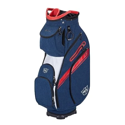 Abbildung von Wilson Staff Golftasche, EXO II Cart Bag, Trolleytasche, Für bis zu 14 Schläger, Blau/Weiß/Rot, 2,3 kg, WGB6650NA