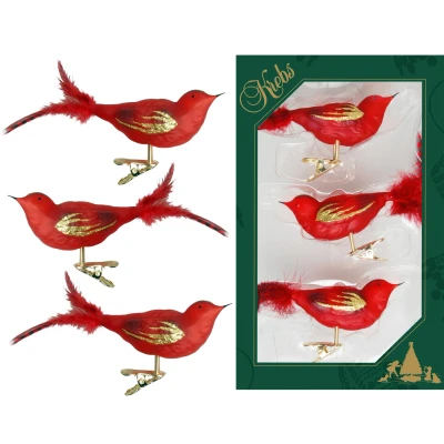 Abbildung von Krebs Glas Lauscha Weihnachtsbaumklammer &quot;CBK80876, Weihnachtsdeko rot, Christbaumschmuck&quot;, (Set, 3 tlg.), Vogelsortiment