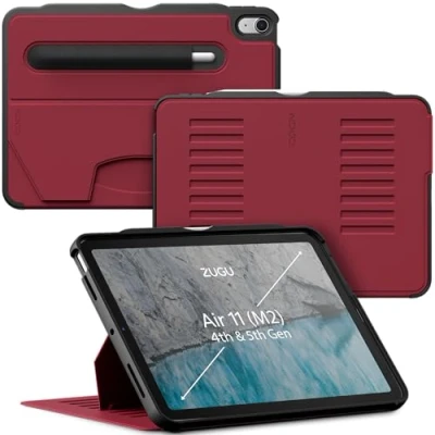 Abbildung von ZUGU CASE iPad Air M2 6. / 5. 4. Generation (2024/2022 2020) 11/10.9 Zoll schlanke Schutzhülle 8 Winkel Ständer magnetisch, Aufladen Stiftes Auto Sleep/Wake UP [ Kirsche Rot ]