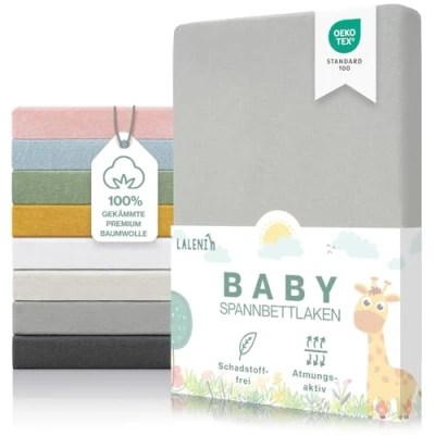 Abbildung von Laleni Premium Spannbettlaken 50x89 cm für Baby 2er Set Oeko TEX zertifiziertes Beistellbett Stubenwagen Bezug 100% Baumwolle Bettwäsche in Grau