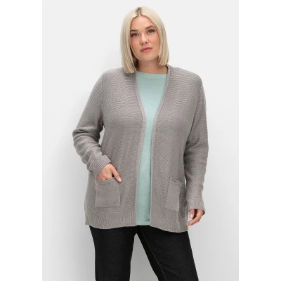 Abbildung von Sheego Verschlusslose Strickjacke, Damen, Größe: 44, Steingrau
