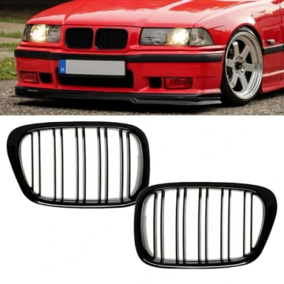 Abbildung von Kühlergrill Doppelsteg E36 3er kompatibel für BMW Hochglanz Schwarz Grill Kühlergitter Set Paar Satz