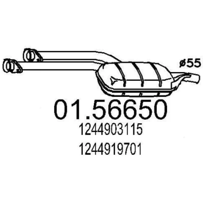 Abbildung von MTS 01.56650 Mittelschalldämpfer 970 MERCEDES BENZ: W124 Limousine, E Klasse Coupe