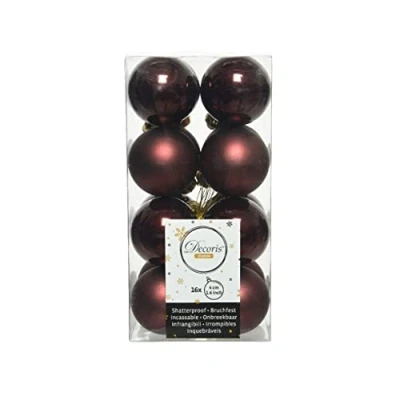 Abbildung von Kaemingk Weihnachtskugeln Kunststoff 4cm x 16 Stück Mini Christbaumkugeln Set bruchsicher Dunkelbraun Rotholz