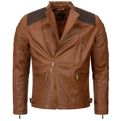 Abbildung von Rock Creek Herren Lederjacke Biker Jacke Echtleder Motorradjacke Leder Jacken Herrenjacke Braun Winterjacke Übergangsjacke H 181 Hellbraun L