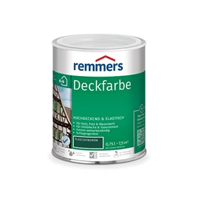 Abbildung von Remmers Deckfarbe flaschengrün, 0,75 Liter, für innen und außen, Wetterschutzfarbe viele Untergründe, hochdeckend, wetterfest
