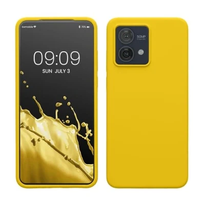 Abbildung von kwmobile Hülle kompatibel mit Motorola Moto G84 5G Silikon Handy Case Handyhülle weiche Oberfläche kabelloses Laden Strahlend Gelb