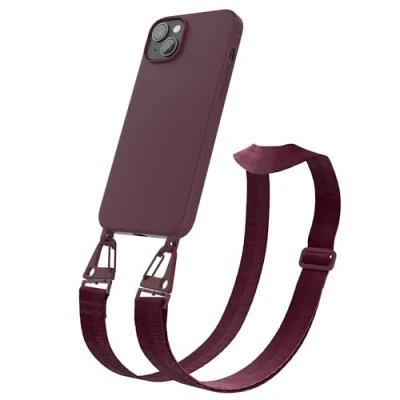 Abbildung von EAZY CASE Handykette Silikon mit Karabiner kompatibel iPhone 14 Plus Handyhülle breitem Umhängeband, Handykordel Silikon, Hülle Band, Kette für Smartphone, Beere Clips Berry