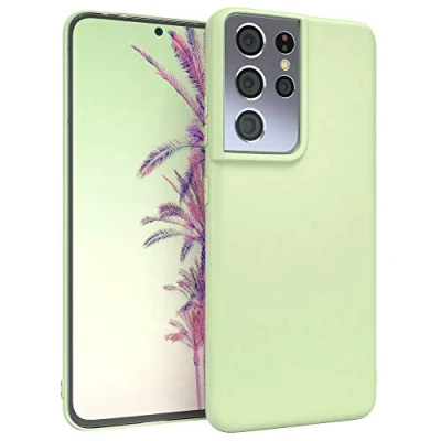 Abbildung von EAZY CASE Handyhülle Silikon mit Kameraschutz kompatibel Samsung Galaxy S21 Ultra 5G in Pastell Grün, dünn, Slimcover, Silikonhülle, Hülle, Softcase, Backcover