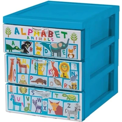 Abbildung von Iris Ohyama Kunststoff Schubladenbox, 5 tiefe Schubladen, Alphabet Zoo Design, stilvolle A5 Format, Accessoire Organizer, für Büro, Badezimmer, Kosmetik, BPA frei, Truhe, Turm, SCF