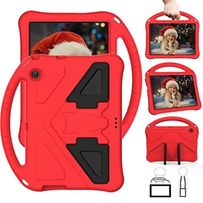 Abbildung von Kinder Hülle für Huawei MediaPad T3 9.6 Zoll, Eva Leichte Stoßfeste Griff mit Standfuß, Dauerhaft Kids Schutzhülle, Rot