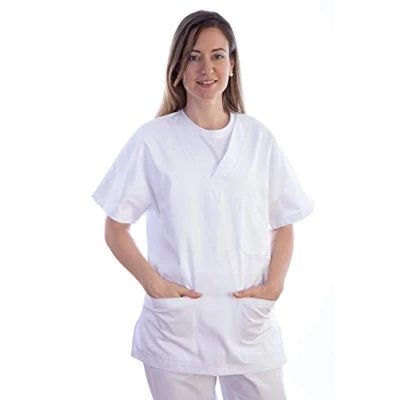 Abbildung von Gima Kasack aus Baumwolle und Polyester, Krankenhausuniform, weiße Farbe, V Ausschnitt, Halbärmel, Unisex, S Größe, für Ärzte, Zahnärzte, Tierärzte, Krankenpfleger, Physiotherapeuten