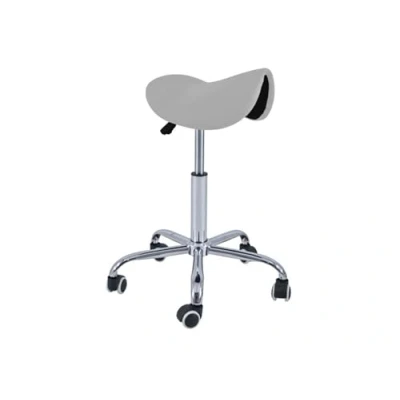Abbildung von QUIRUMED Pony Hocker, 5 Räder, Chromgestell, silberfarben, Kunstlederpolsterung, höhenverstellbar, leicht, ergonomisches Design, drehbar, bis 150 kg