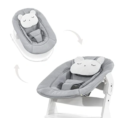 Abbildung von Hauck Alpha Bouncer 2 in 1 Neugeborenes Set, Cosy Baby Rocker ab Geburt, kompatibel mit Holzhochstuhl Alpha+, Beta+, Sitzminimizer (Pastel Bear Hellgrau)