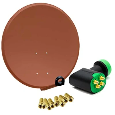 Abbildung von Premium X Satelliten Komplettanlage 80cm Satellitenschüssel Ziegelrot Quad LNB 8X F Stecker, 1 SAT bis 4 Teilnehmer