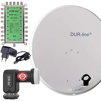 Abbildung von DUR line MDA 80 Hellgrau Digitale 16 Teilnehmer Satellitenschüssel Komplett Anlage mit premium Multischalter und LNB [Camping, Astra 19,2, DVB S/S2, Full HD, 4K, 3D]