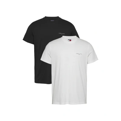 Abbildung von Tommy Jeans Herren 2er Pack T Shirts Kurzarm Linear Chest Rundhalsausschnitt, Mehrfarbig (Black/Ecru), 3XL