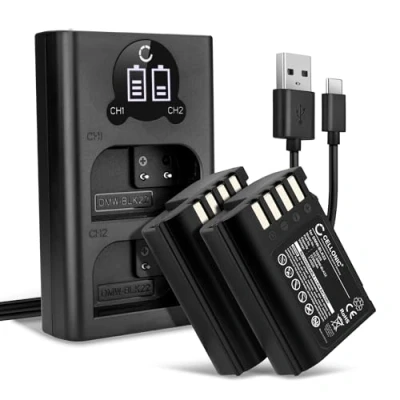 Abbildung von CELLONIC 2X DMW BLK22 Akku kompatibel mit Panasonic Lumix G9, GH5, GH5S, DC S5, S5K, GH5 II, BLK22, BTC15 7.4V 2250mAh + Dual Ladegerät