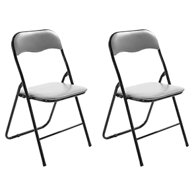 Abbildung von CLP 2er Set Klappstuhl Felix Gepolstert I Küchenstuhl Mit Metallgestell Kunstleder PVC Sitz Stühle Klappbar Campingstühle, Farbe:grau/schwarz