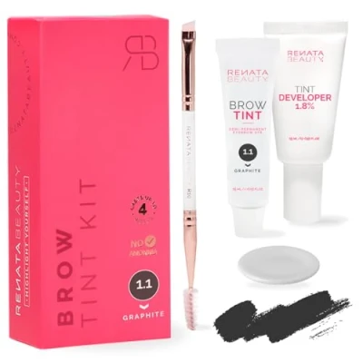 Abbildung von Renata Beauty Augenbrauenfarbe Set Brow Färbeset inkl. Entwickler &amp; Stylingbürste Augenbrauen Eyebrow Dye mit bis zu 4 Wochen Halt Tint für Natürlichen Look [Graphit Grau]