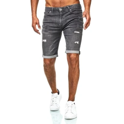 Abbildung von JEEL Herren Kurze Hosen Slim Fit Jeans Shorts 5 Pocket Style Stretch Hose für Männer Basic Washed Destroyed 14 Grau 38W