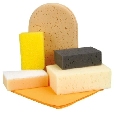 Abbildung von NIGRIN Auto Wasch Set sechsteilig Insektenschwamm Autoschwamm 2 Universal Schwämme , Handschuh Allzwecktuch, Gelb, Orange, Schwarz, Creme