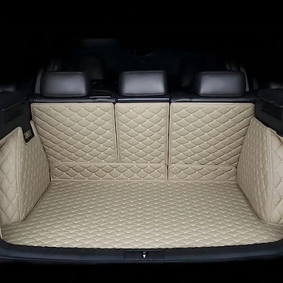 Abbildung von Auto Leder Kofferraummatte für Mercedes Benz GLE (5seats) 2020 2021 2022 2023, Vollabdeckung Antirutschmatte Wasserdicht Kratzfest Kofferraumschutz, Zubehör,Beige