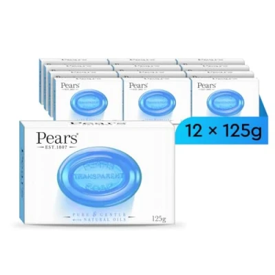 Abbildung von Pears Pure &amp; Gentle Transparente Seifenstücke mit Minzextrakten Erfrischende Reinigung kühlendes Gefühl, Tägliche Anwendung für Gesicht Körper, Alle Hauttypen, Männer Frauen 12er Pack, 125g